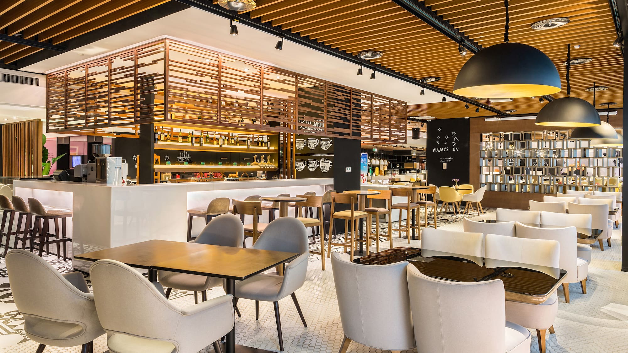 a restaurant with tables and chairs