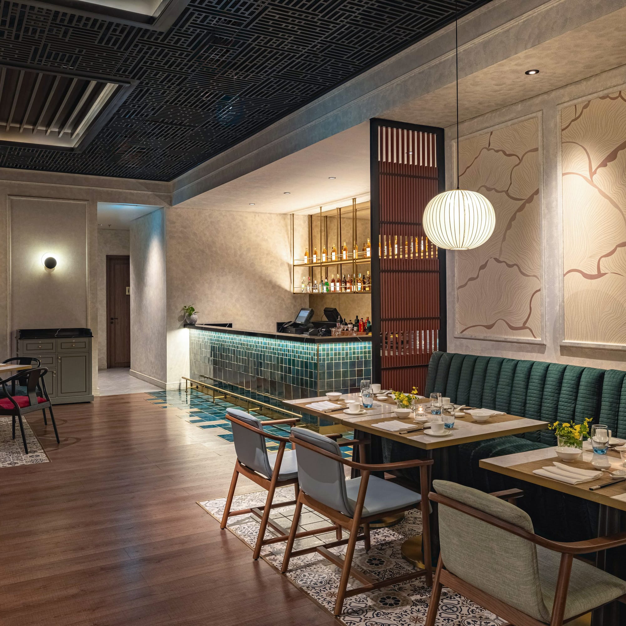 a restaurant with tables and chairs