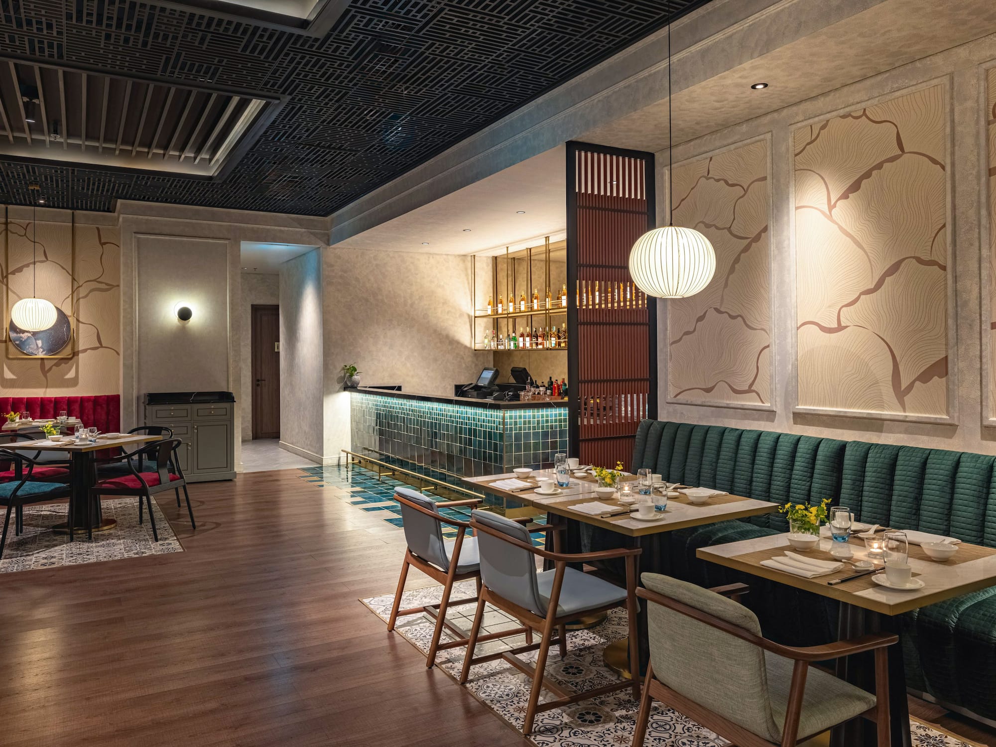 a restaurant with tables and chairs