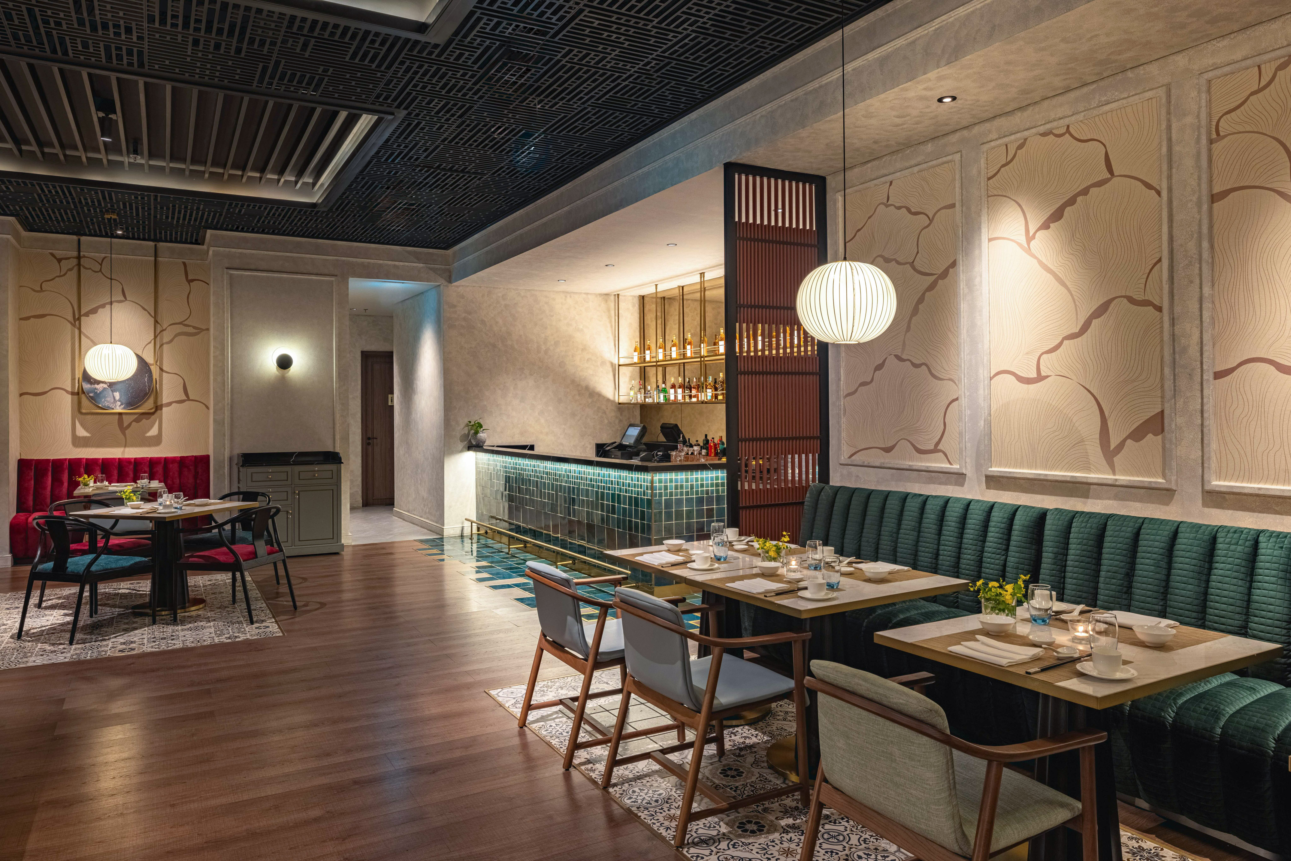 a restaurant with tables and chairs