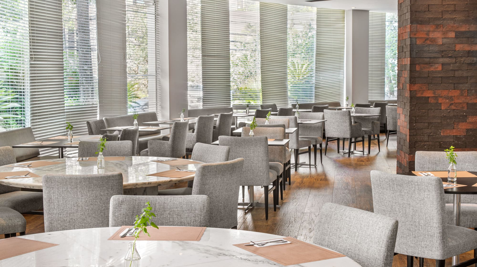 a room with tables and chairs