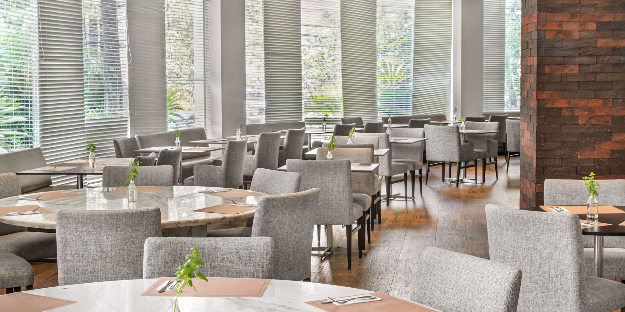 a room with tables and chairs