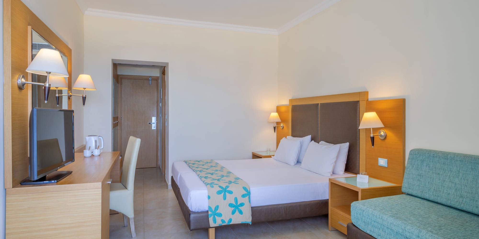 a room with a bed and a table