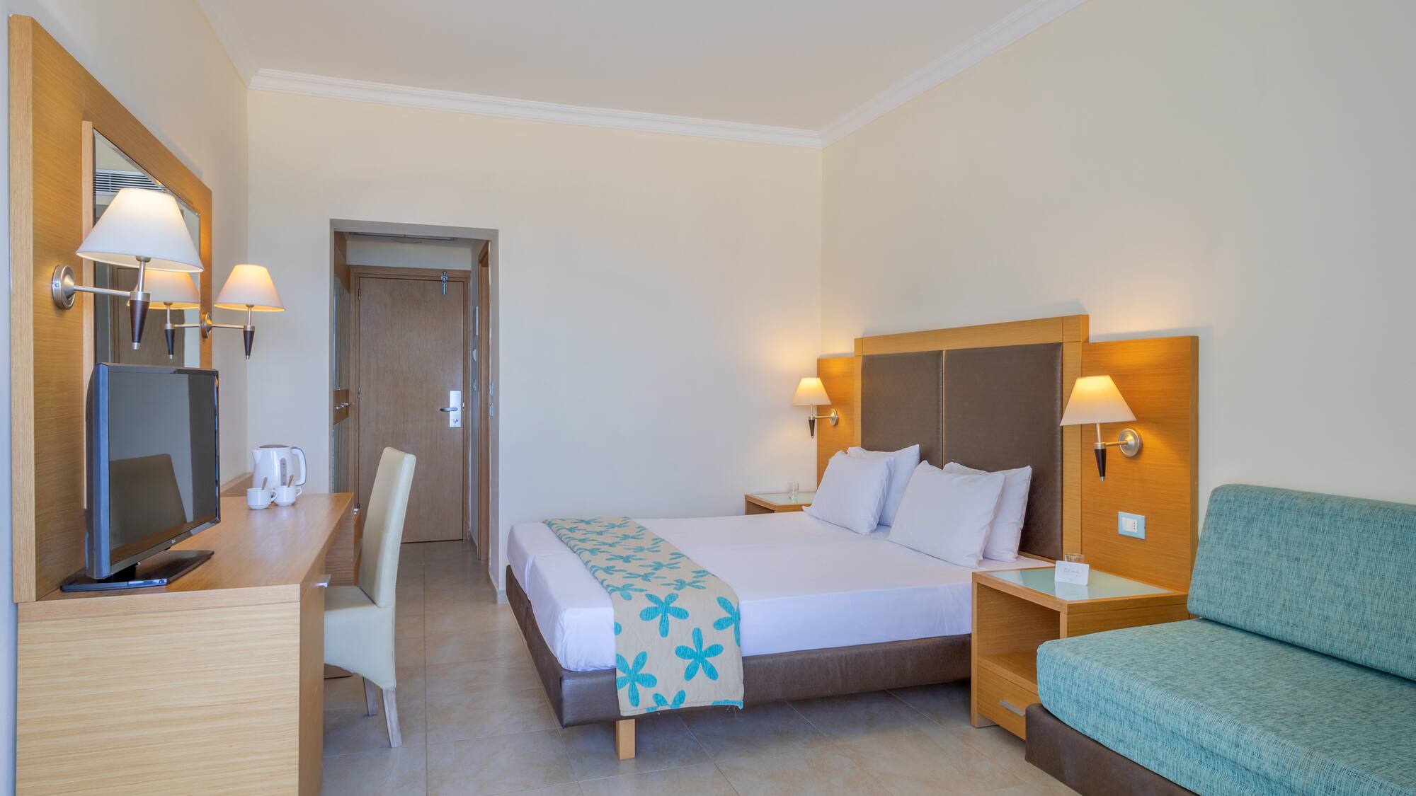 a room with a bed and a table