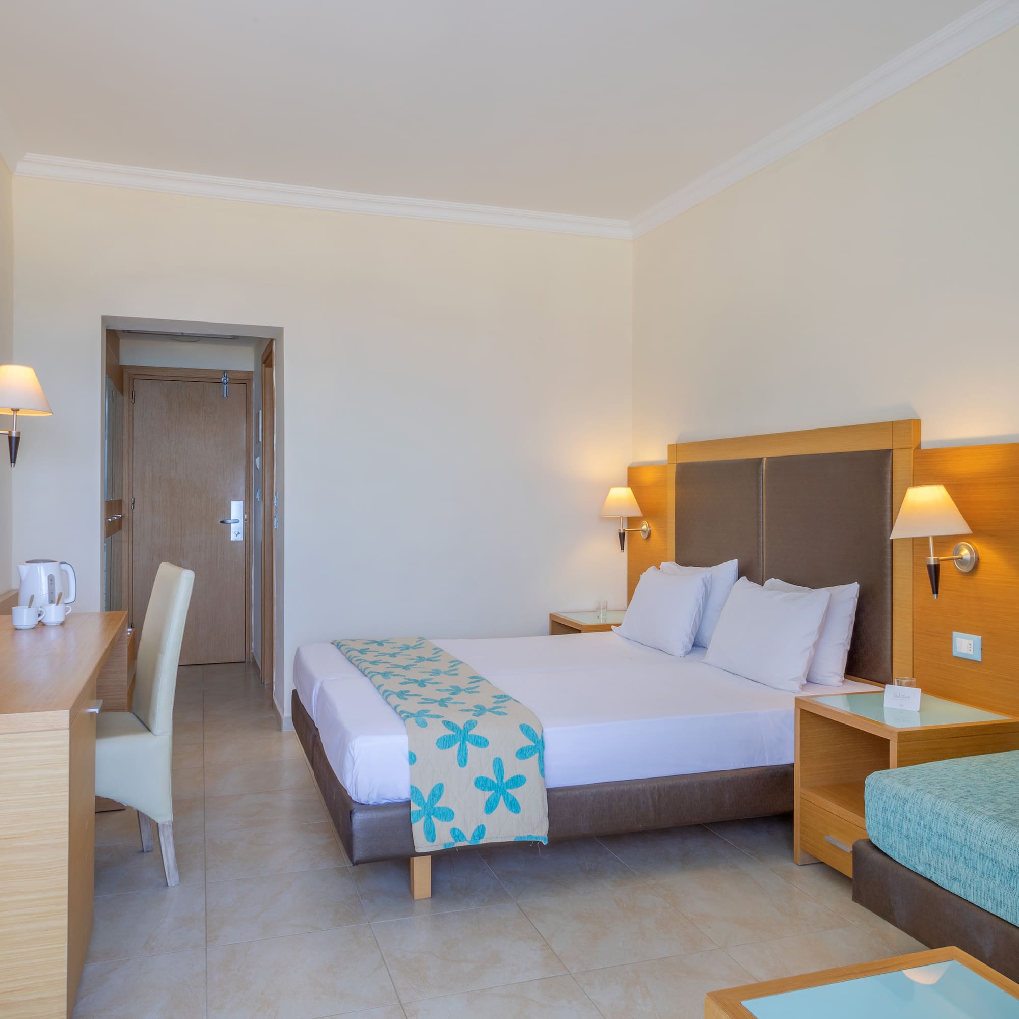 a room with a bed and a table