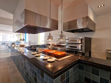 a kitchen with stainless steel appliances