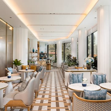 a room with tables and chairs