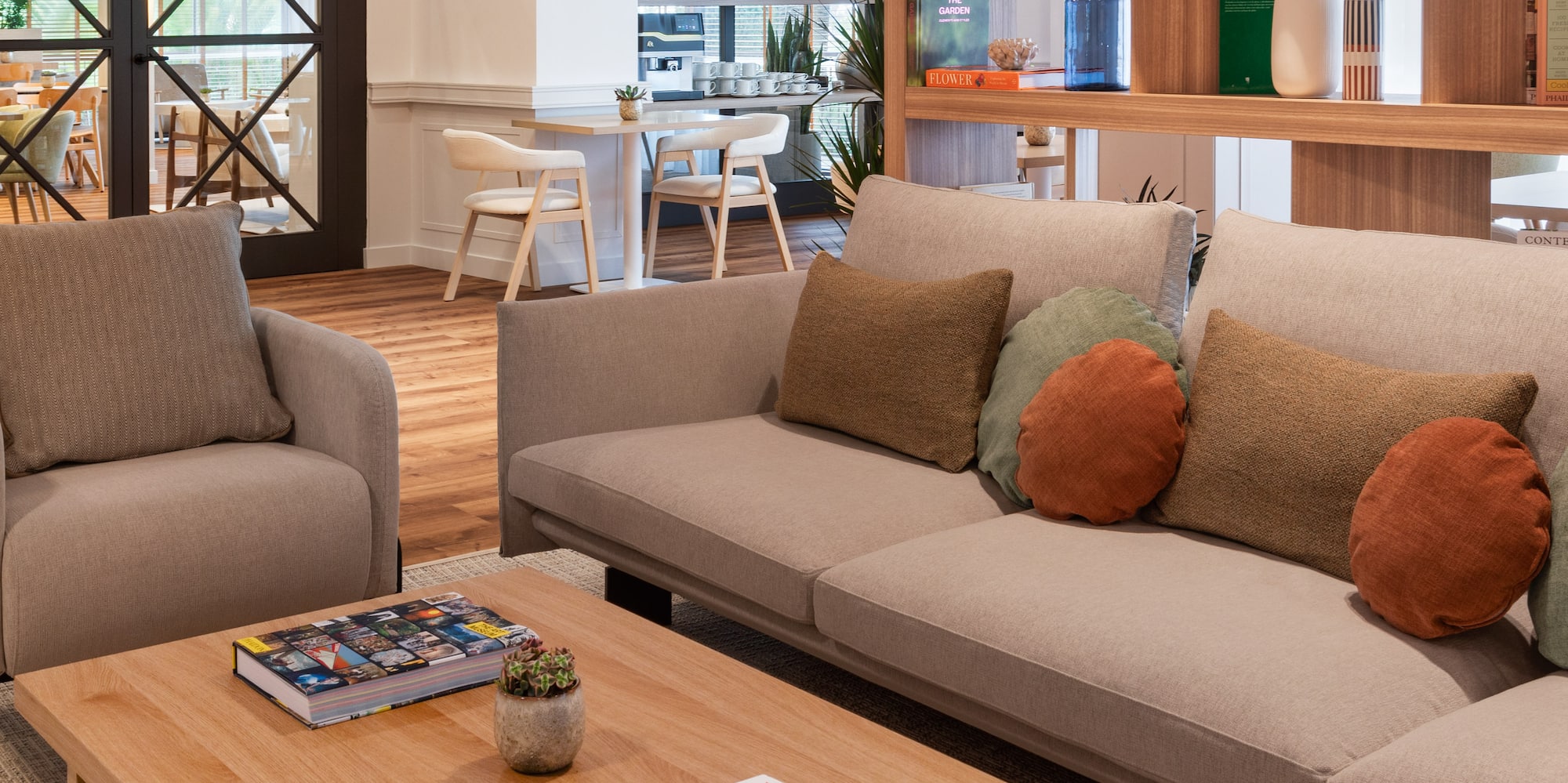 a living room with a couch and a coffee table
