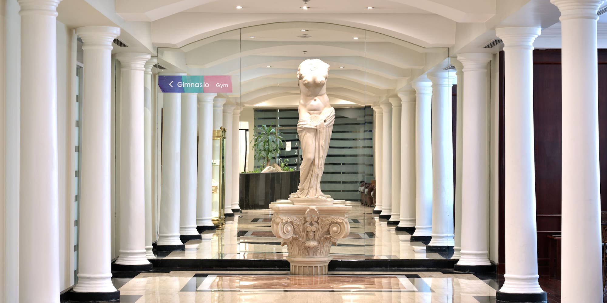 a statue in a hallway