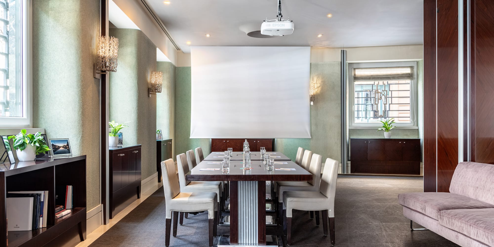 a room with a table and chairs