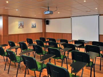 a room with desks and chairs