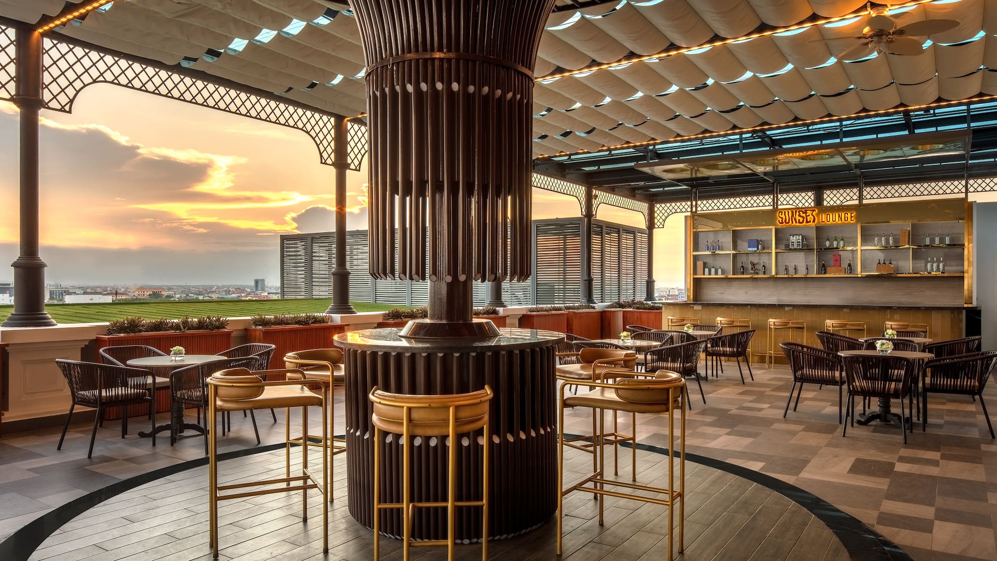 a large outdoor restaurant with tables and chairs