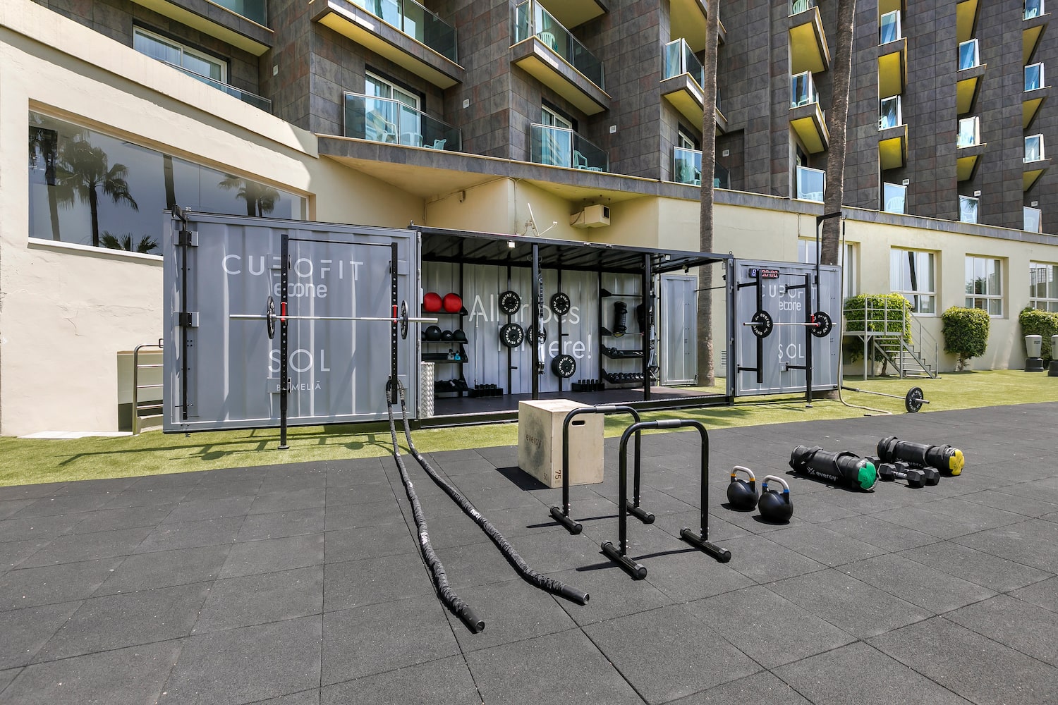 a gym equipment outside of a building