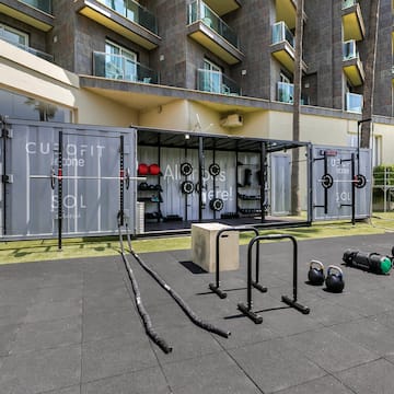 a gym equipment outside of a building