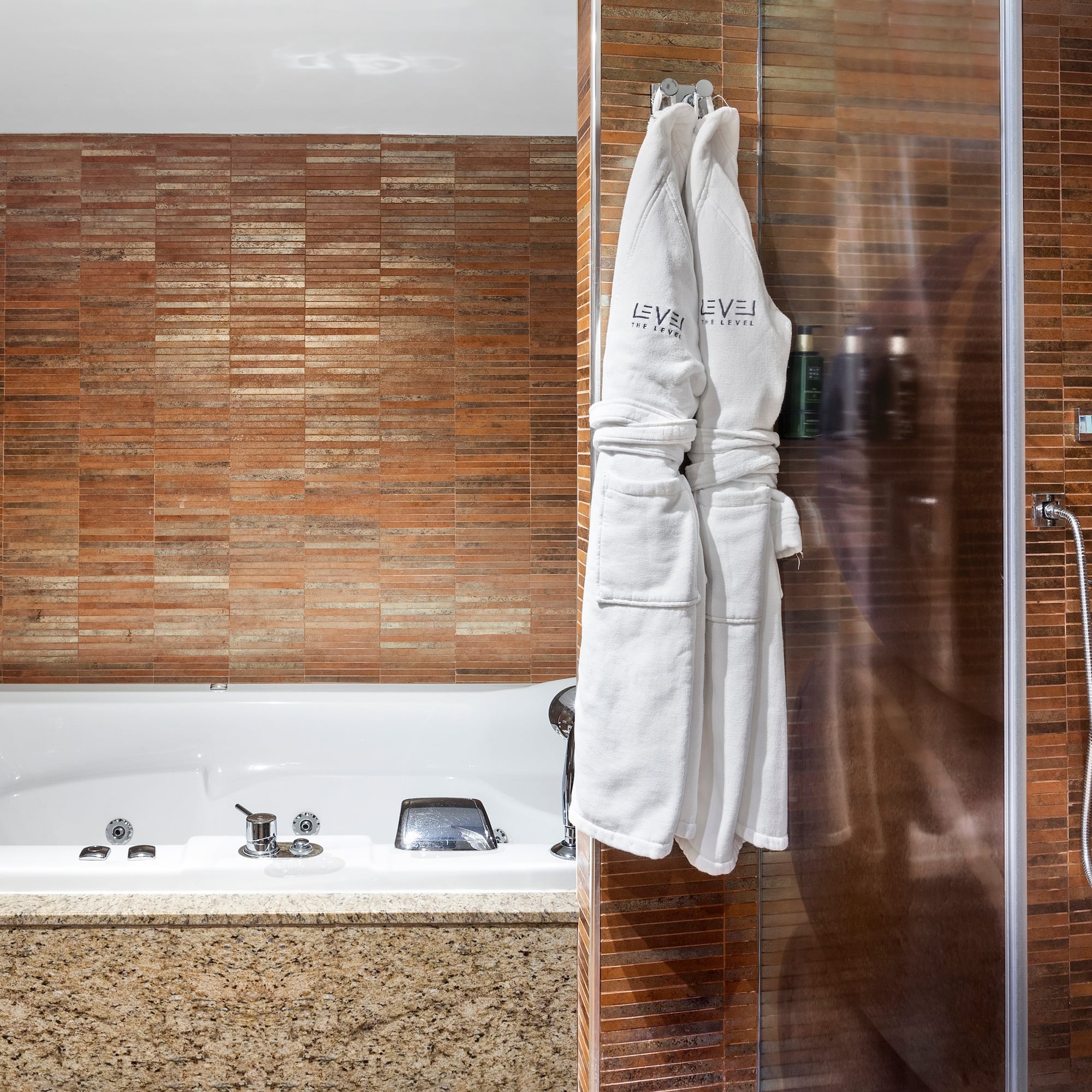 a bathtub and bathtub in a bathroom