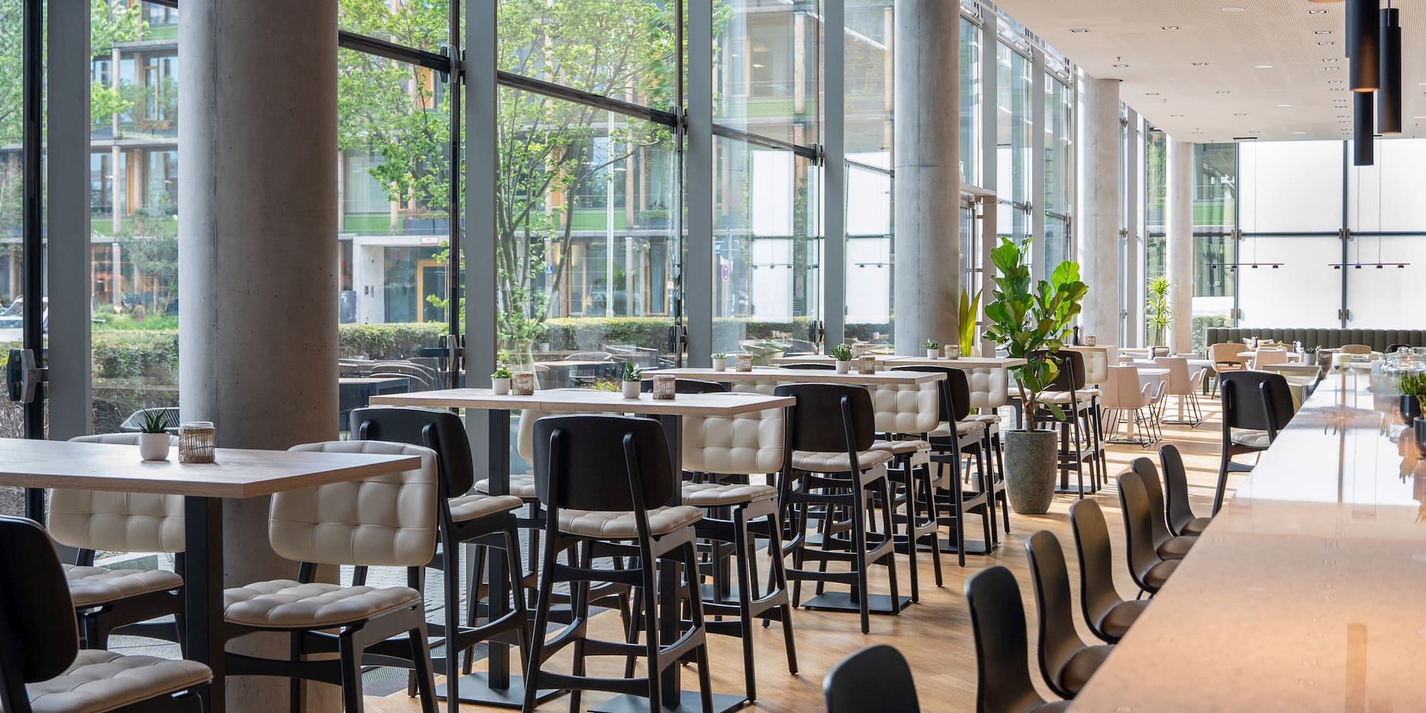 a room with tables and chairs