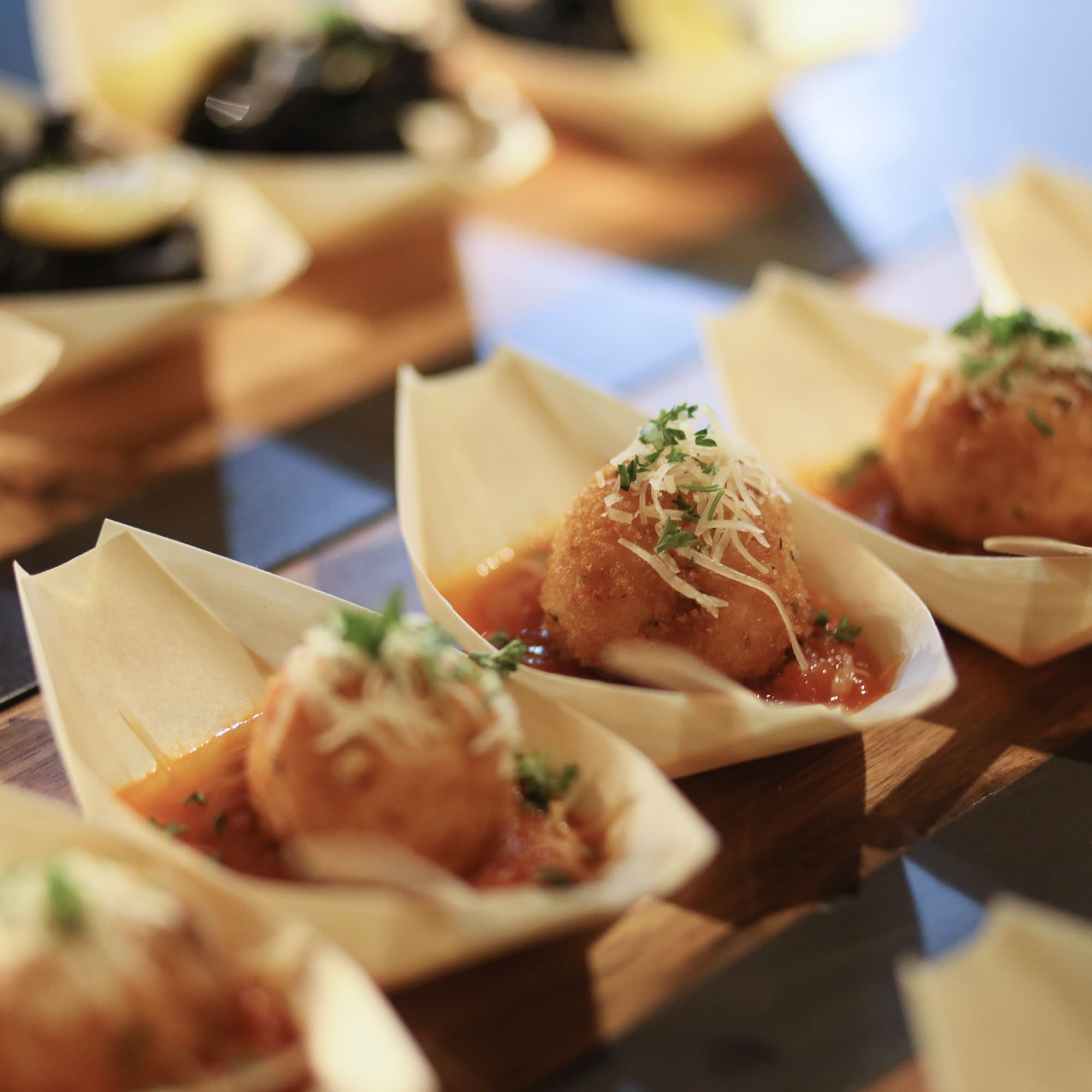 a group of food in small boats