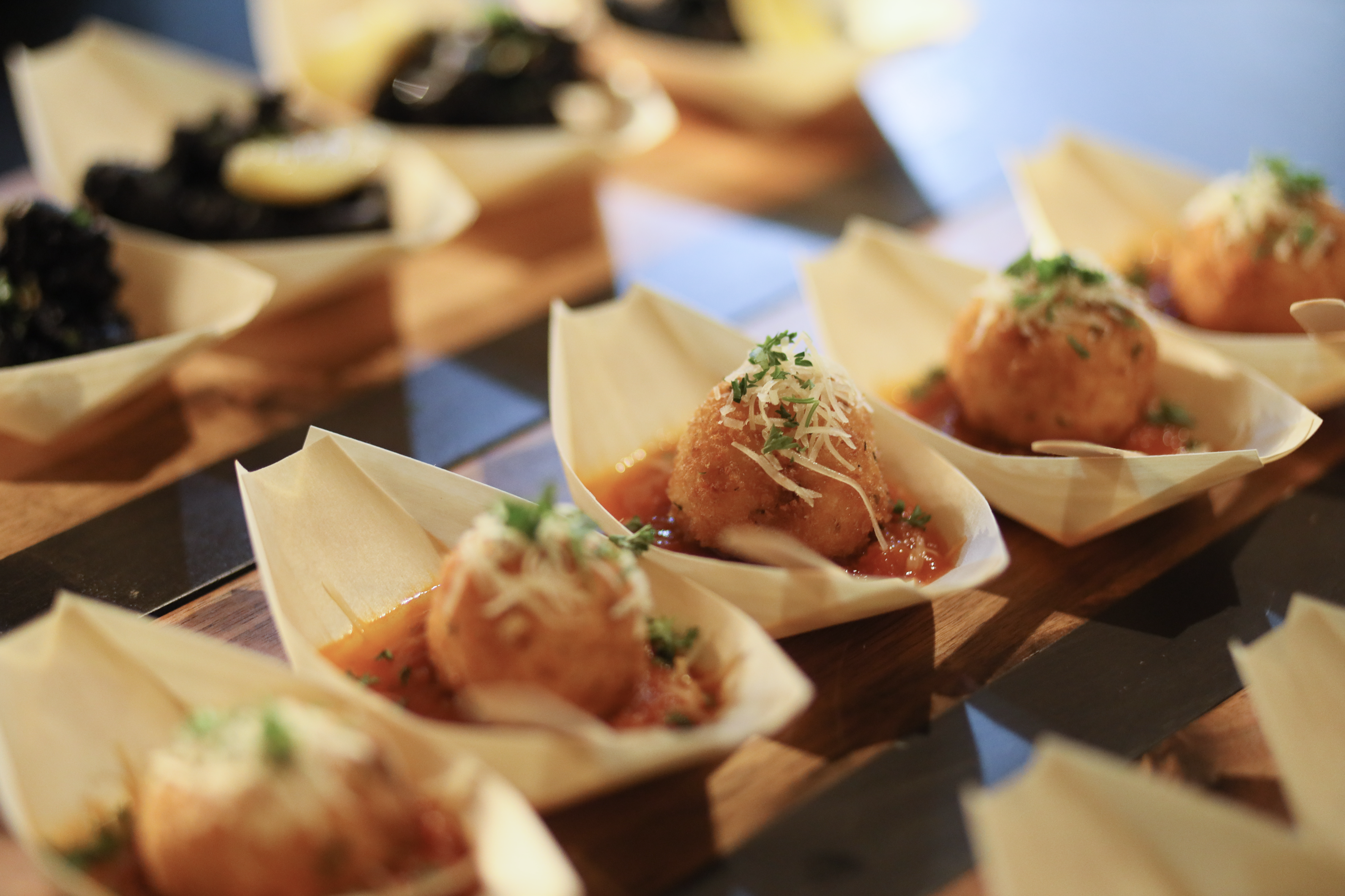 a group of food in small boats