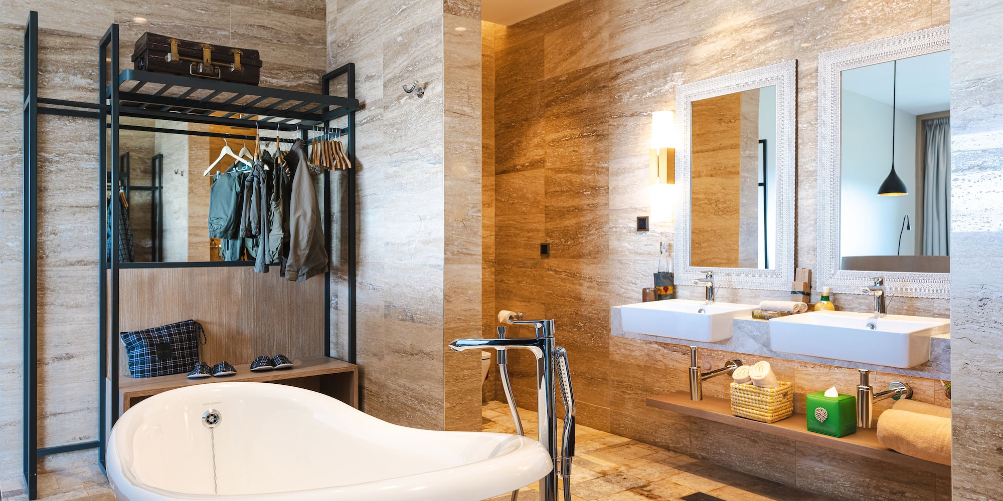a bathroom with a tub and sink