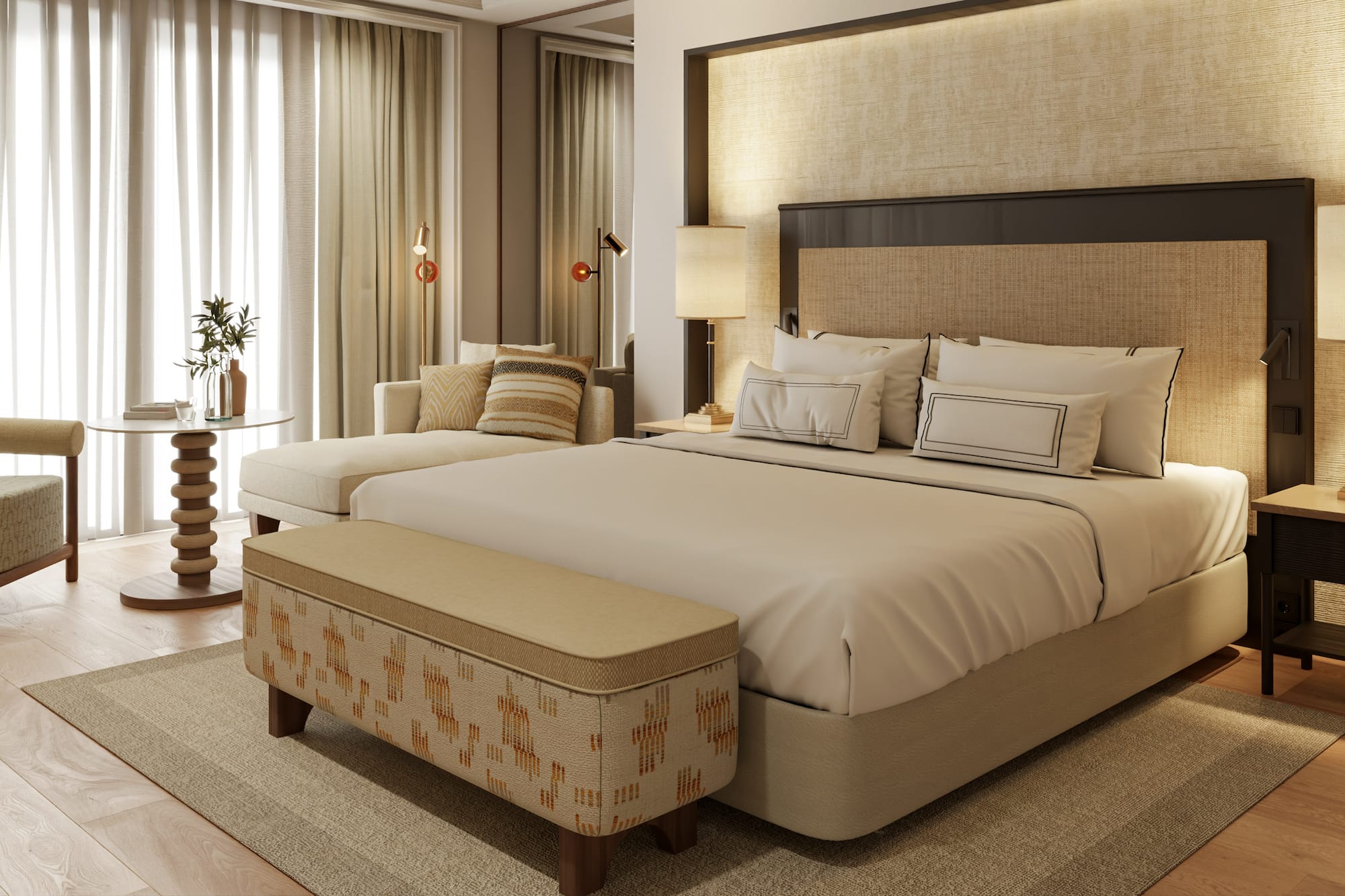 a bedroom with a bed and a chair