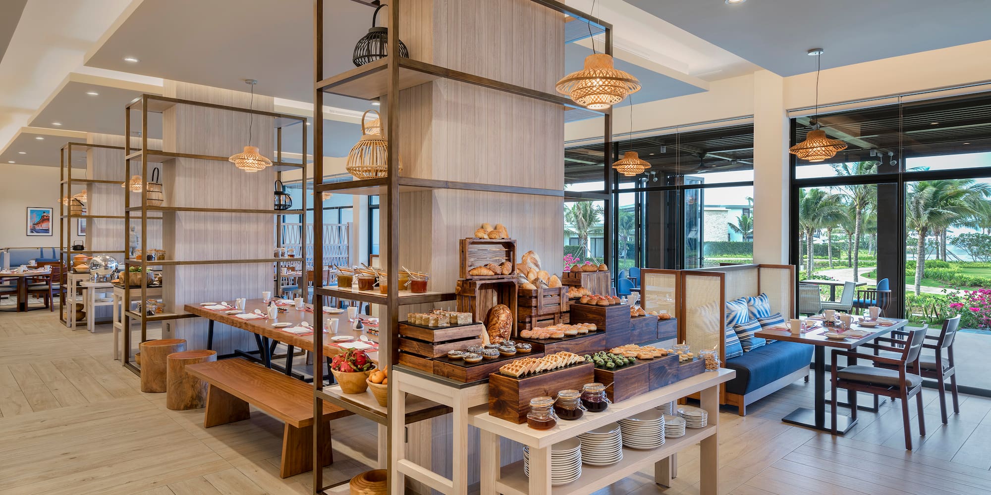 a restaurant with a variety of food items