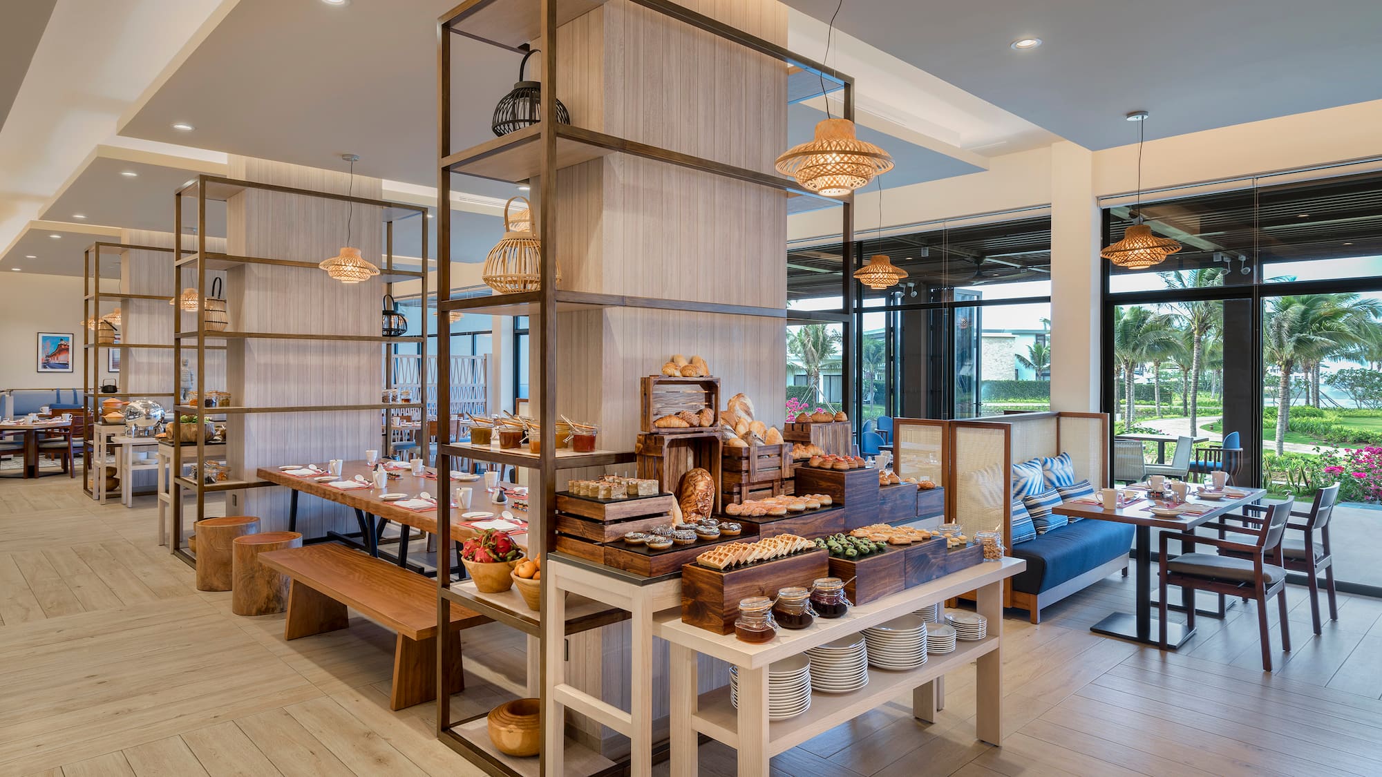 a restaurant with a variety of food items