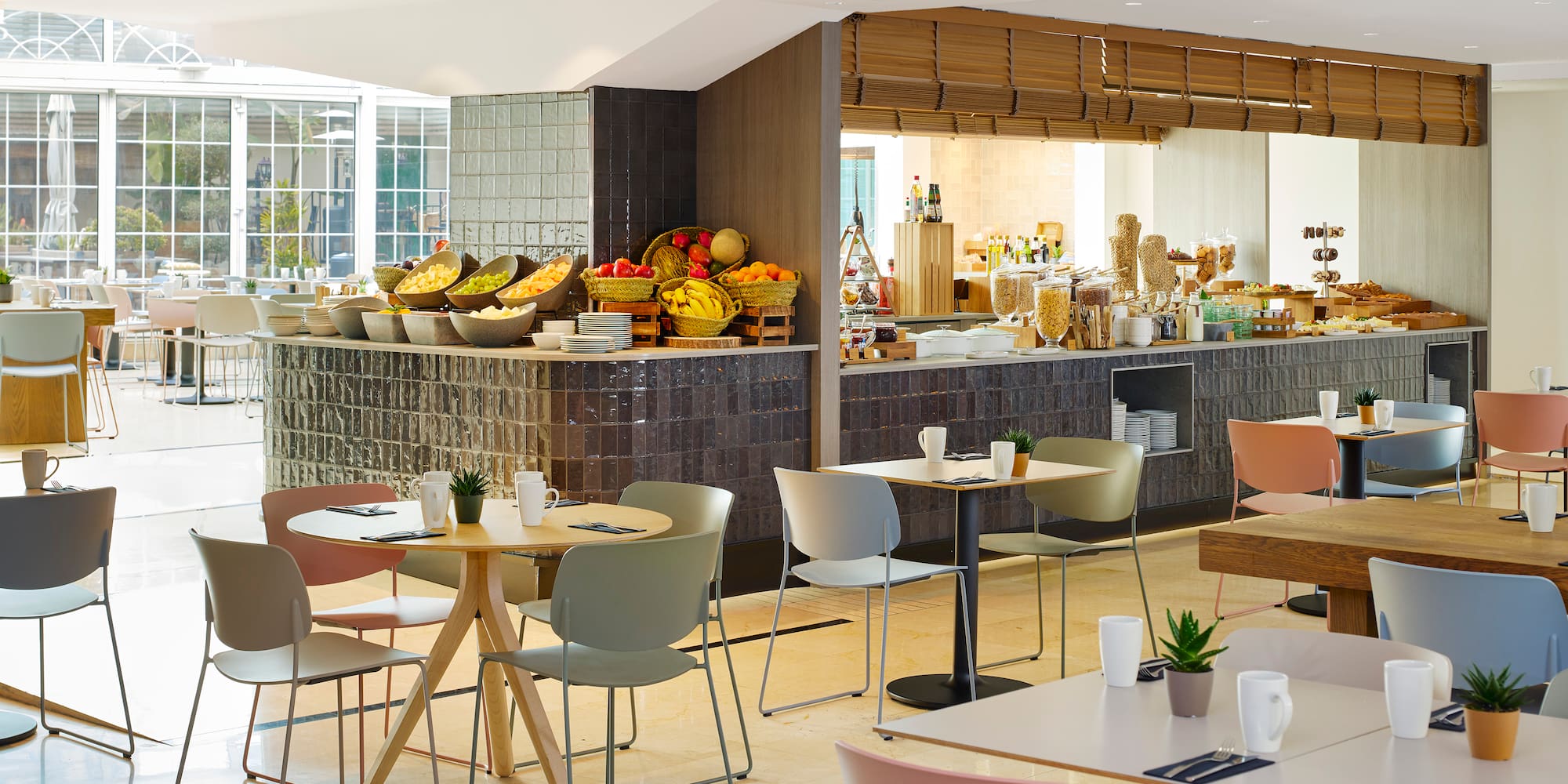 a restaurant with tables and chairs