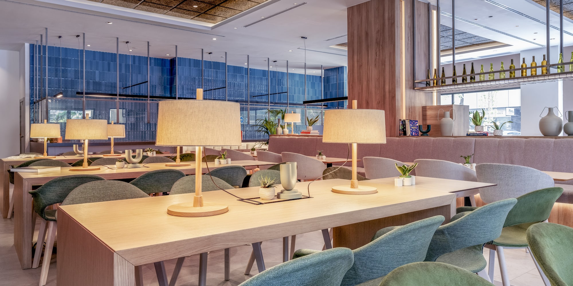 a room with tables and chairs