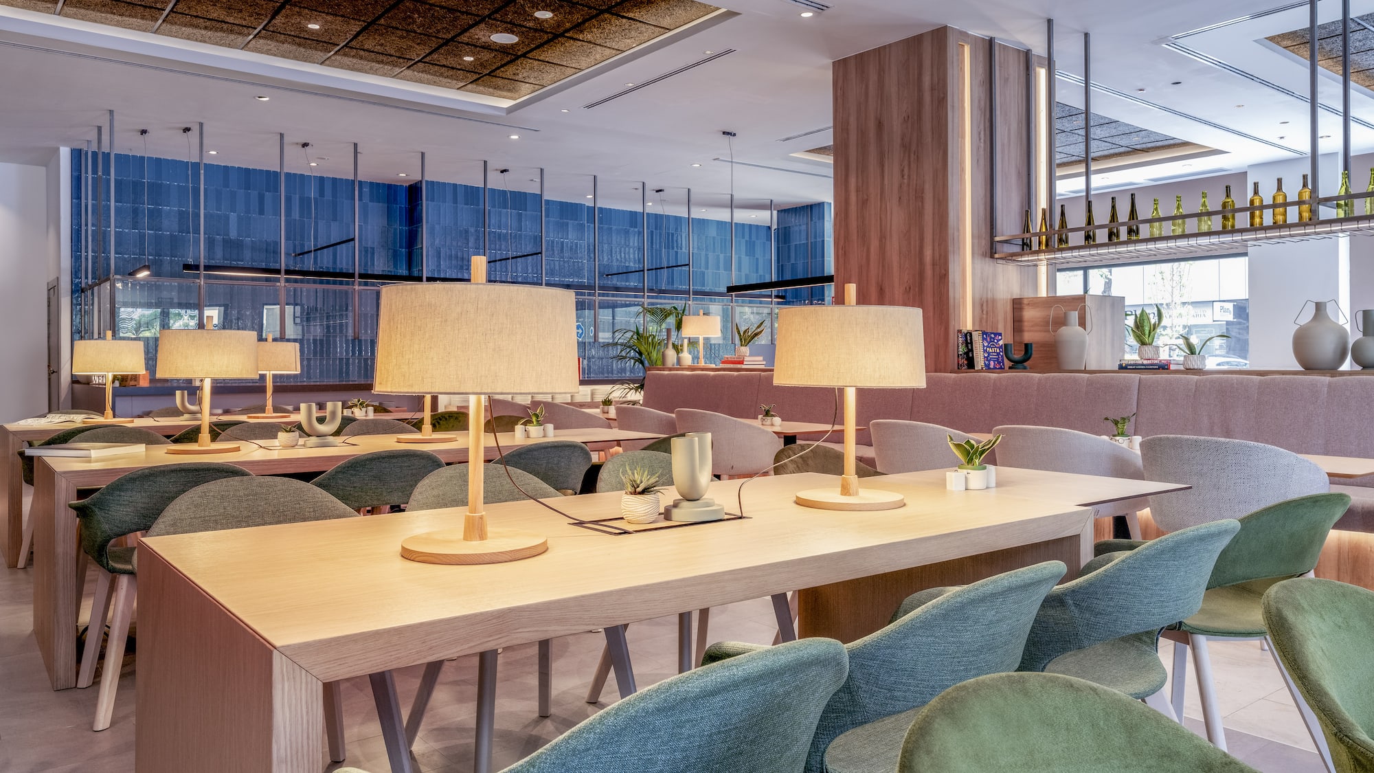 a room with tables and chairs