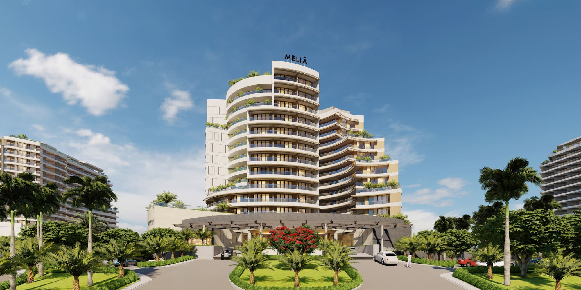 a building with trees and bushes