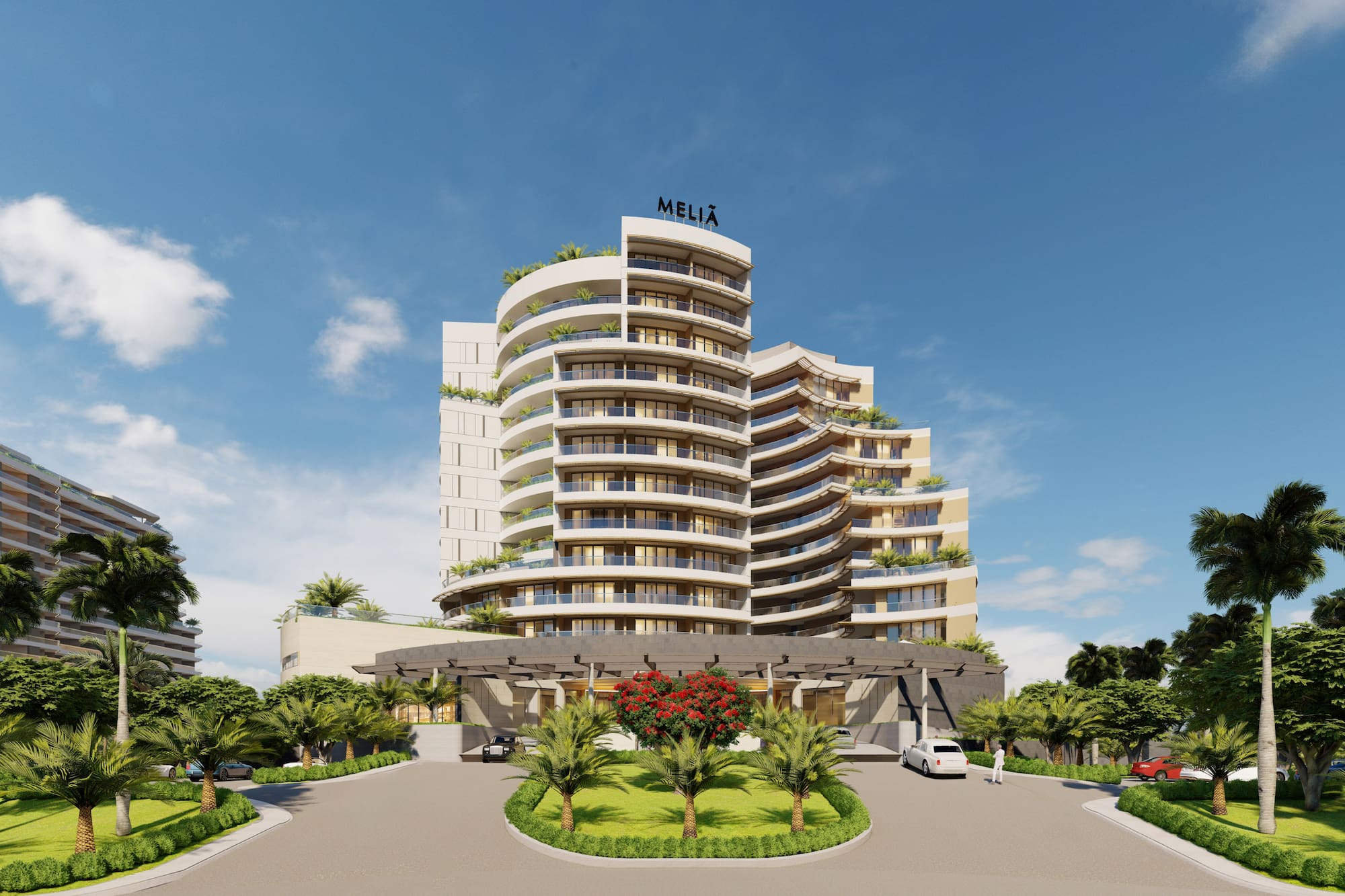 a building with trees and bushes