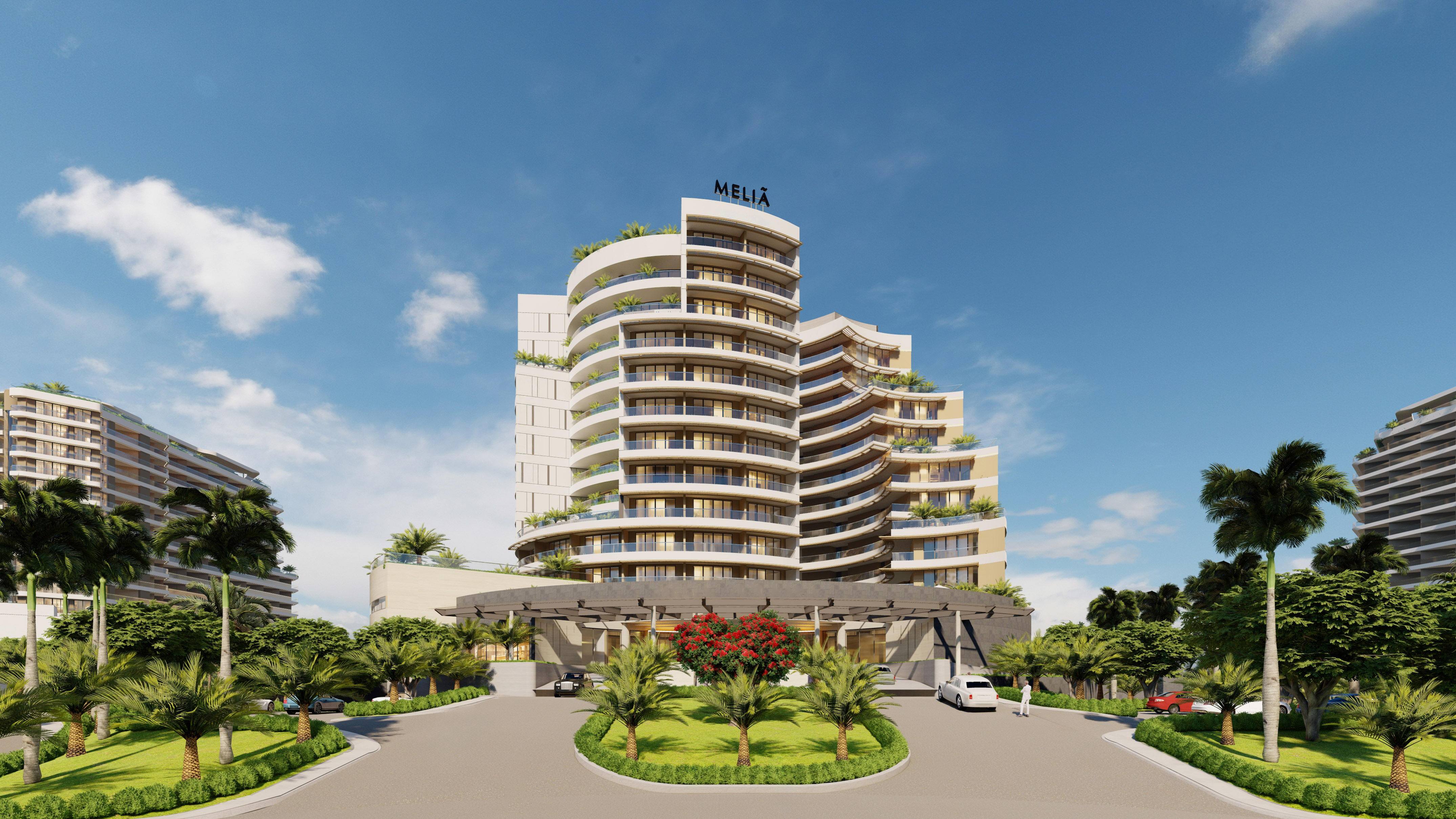 a building with trees and bushes