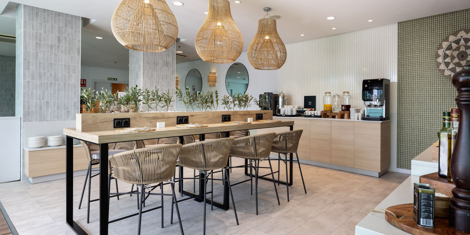 a room with a table and chairs