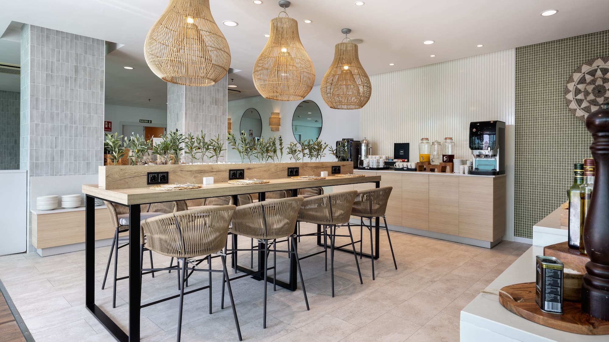 a room with a table and chairs