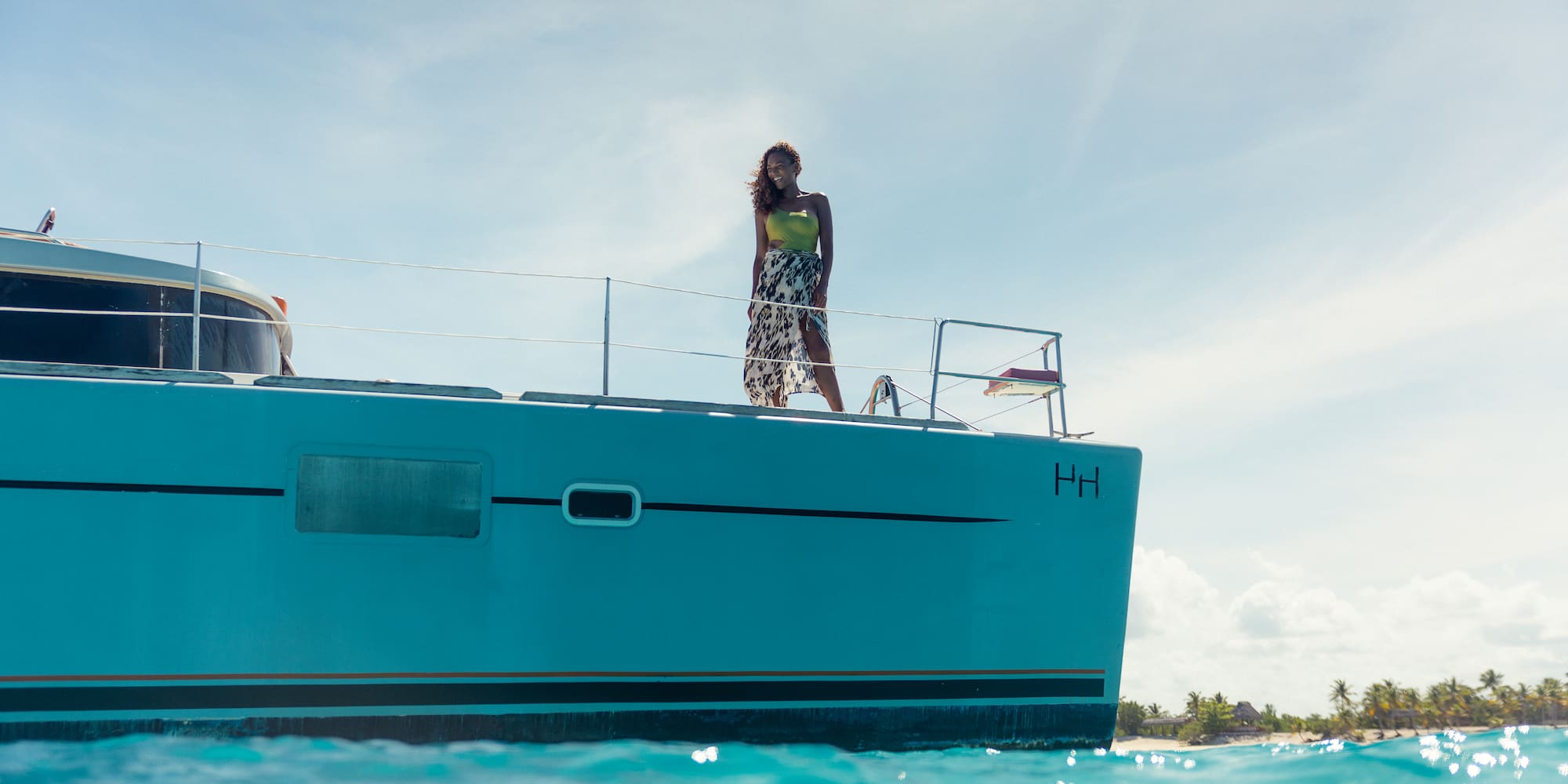 a woman standing on a boat