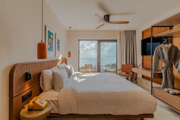 a bedroom with a television and a bed