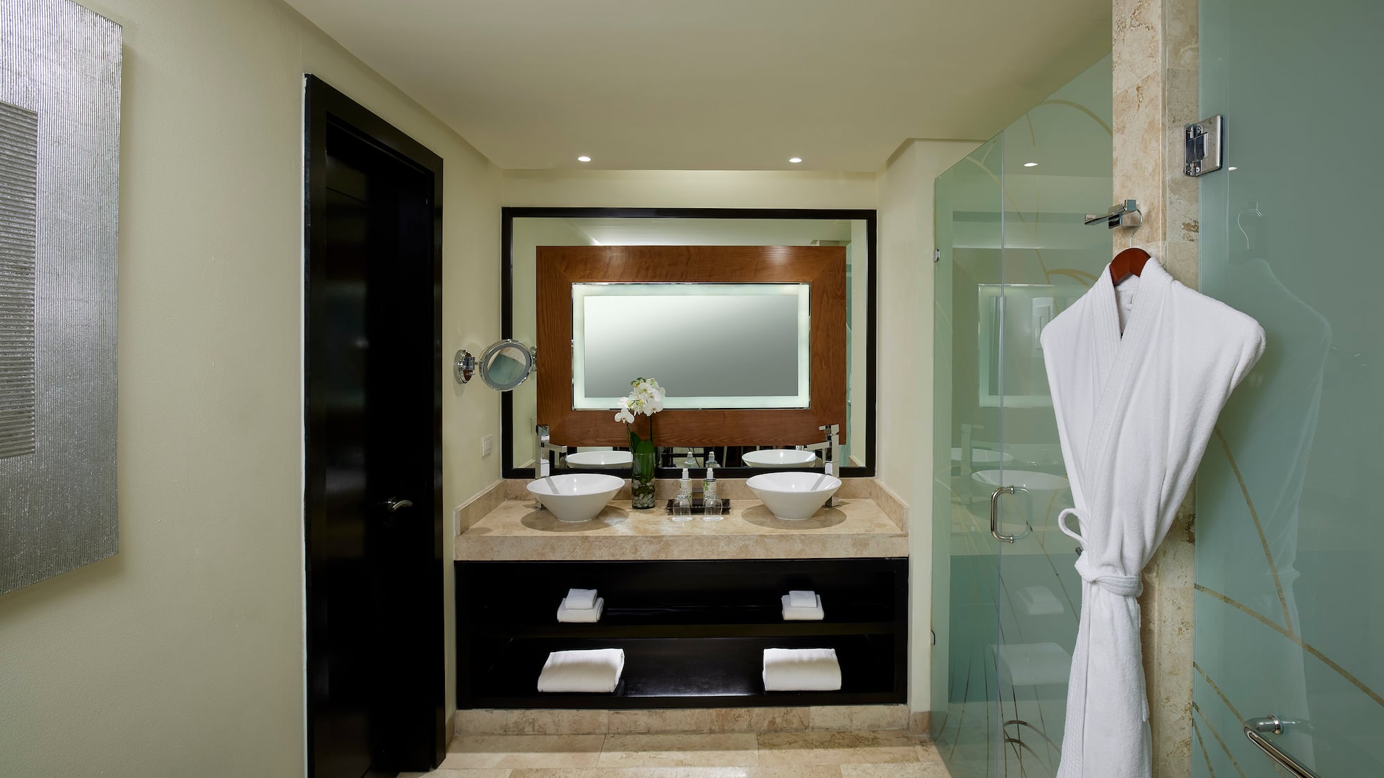 a bathroom with a mirror and sink