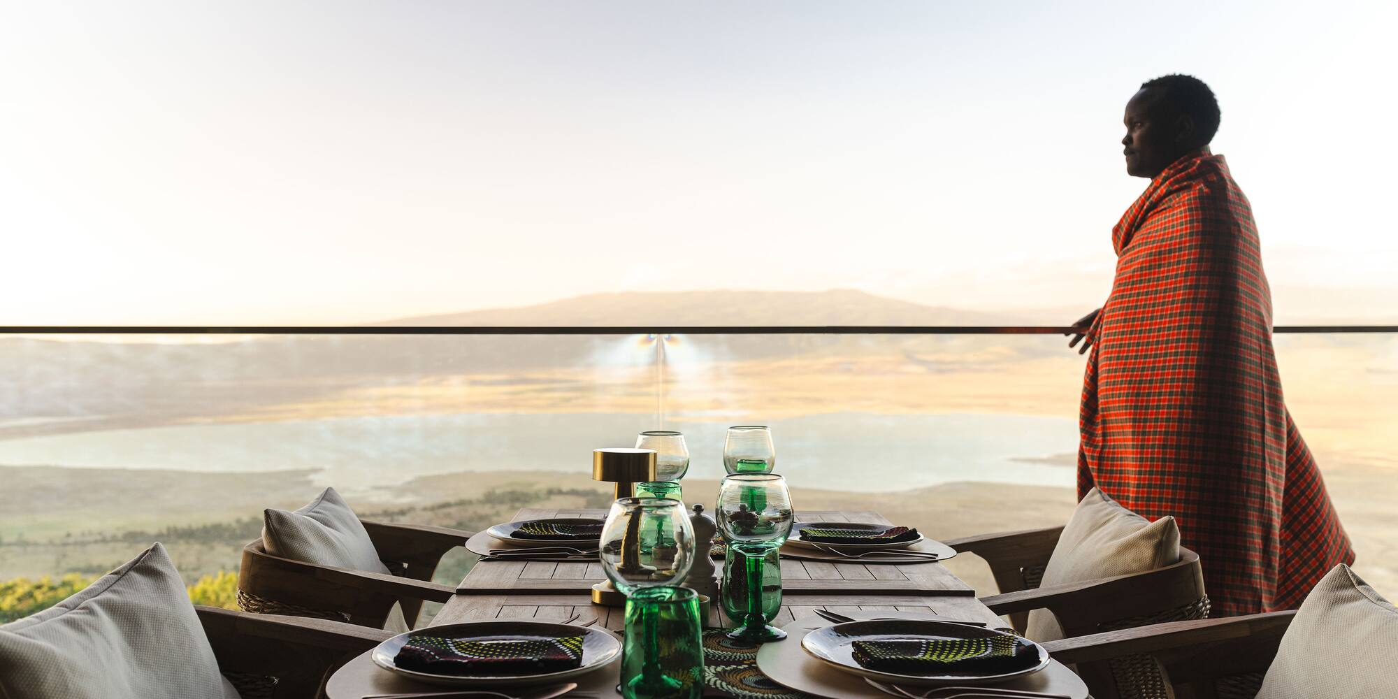 a person standing at a table