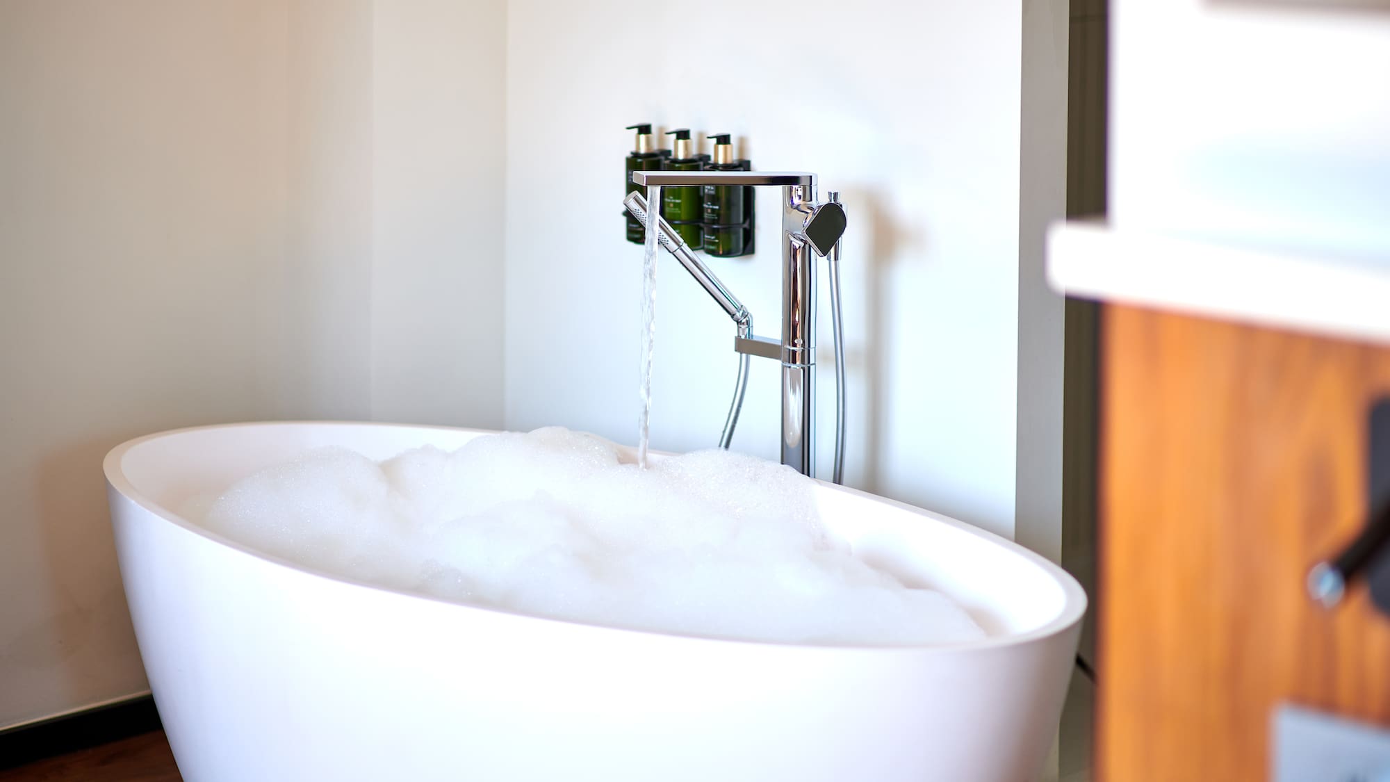 a bathtub with bubbles in it