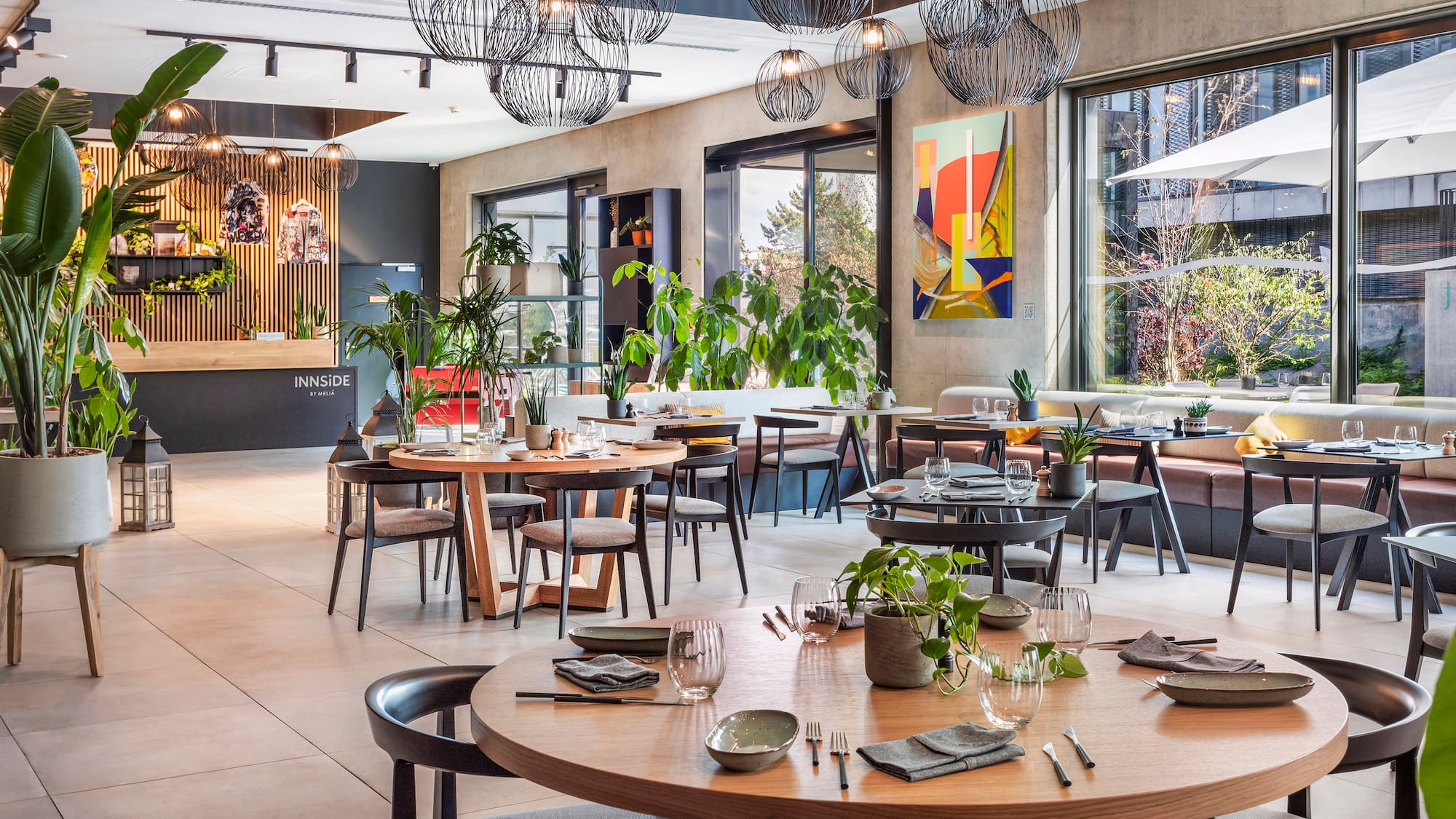 a restaurant with tables and chairs