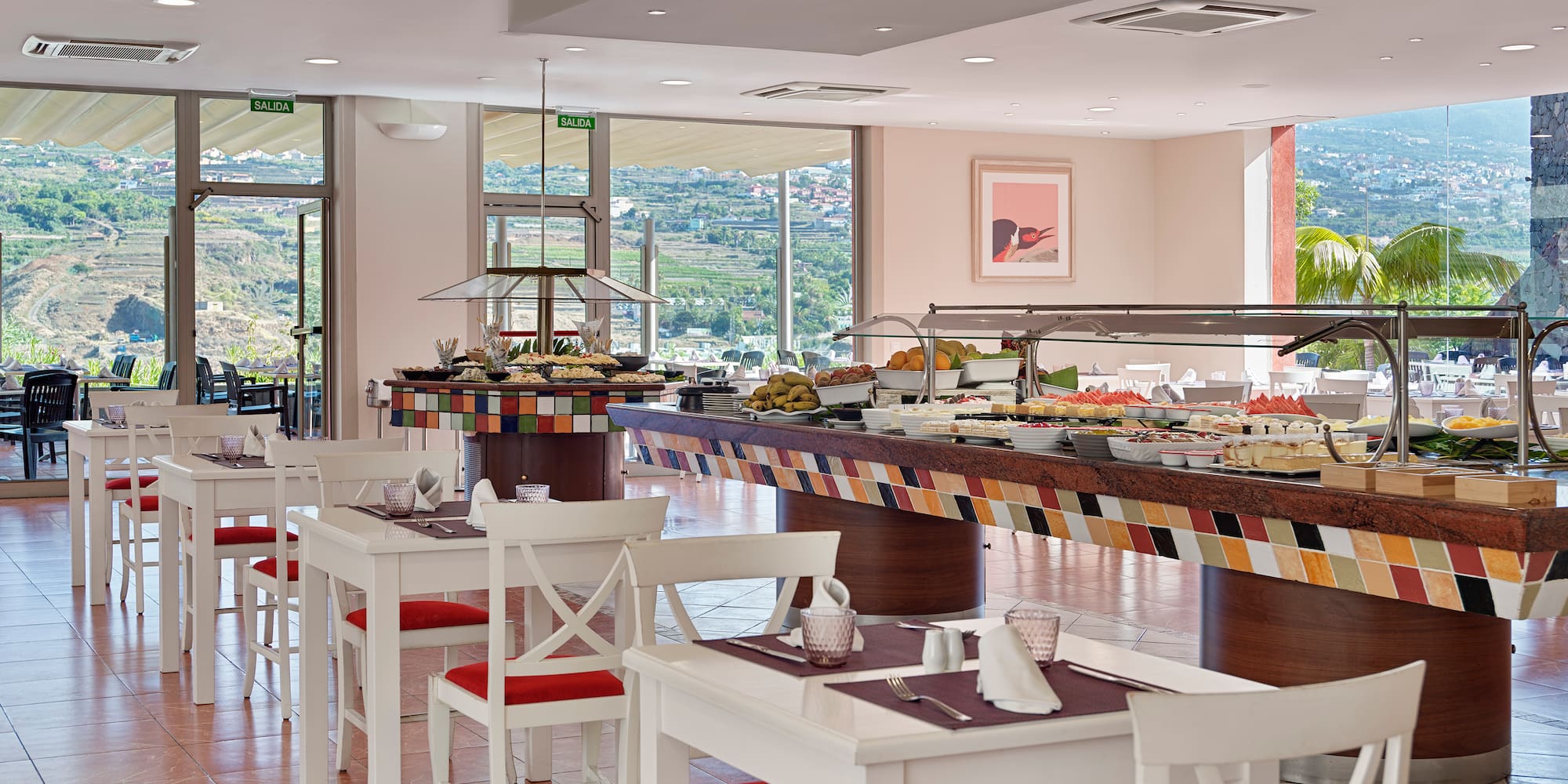 a buffet table with food on it