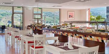 a buffet table with food on it