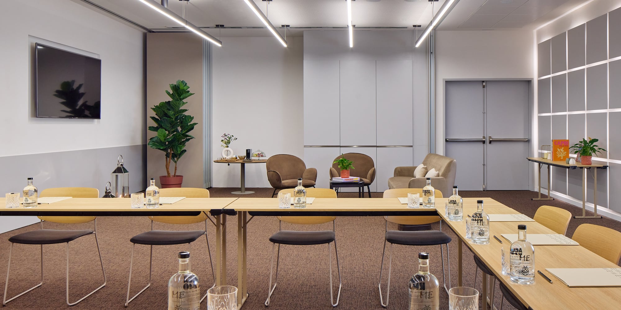 a room with tables and chairs