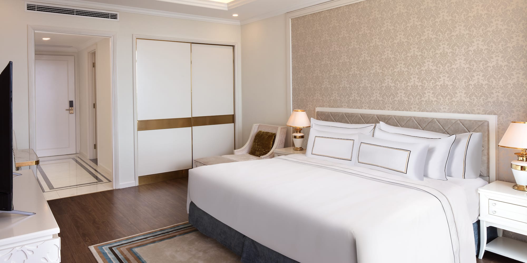 a bedroom with a bed and a closet