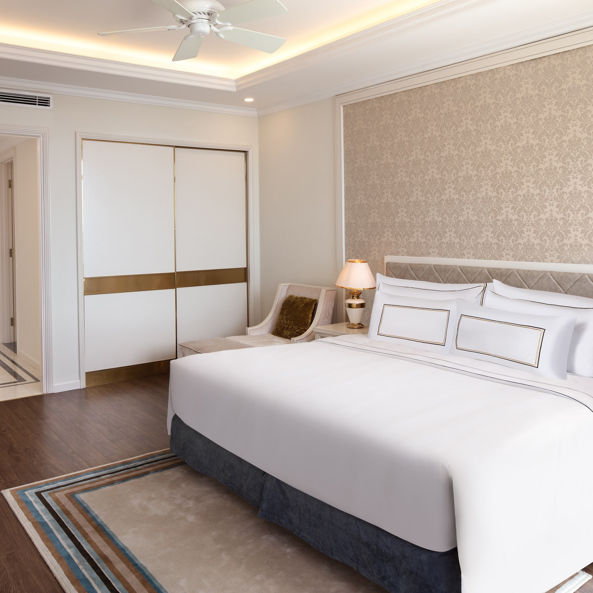 a bedroom with a bed and a closet