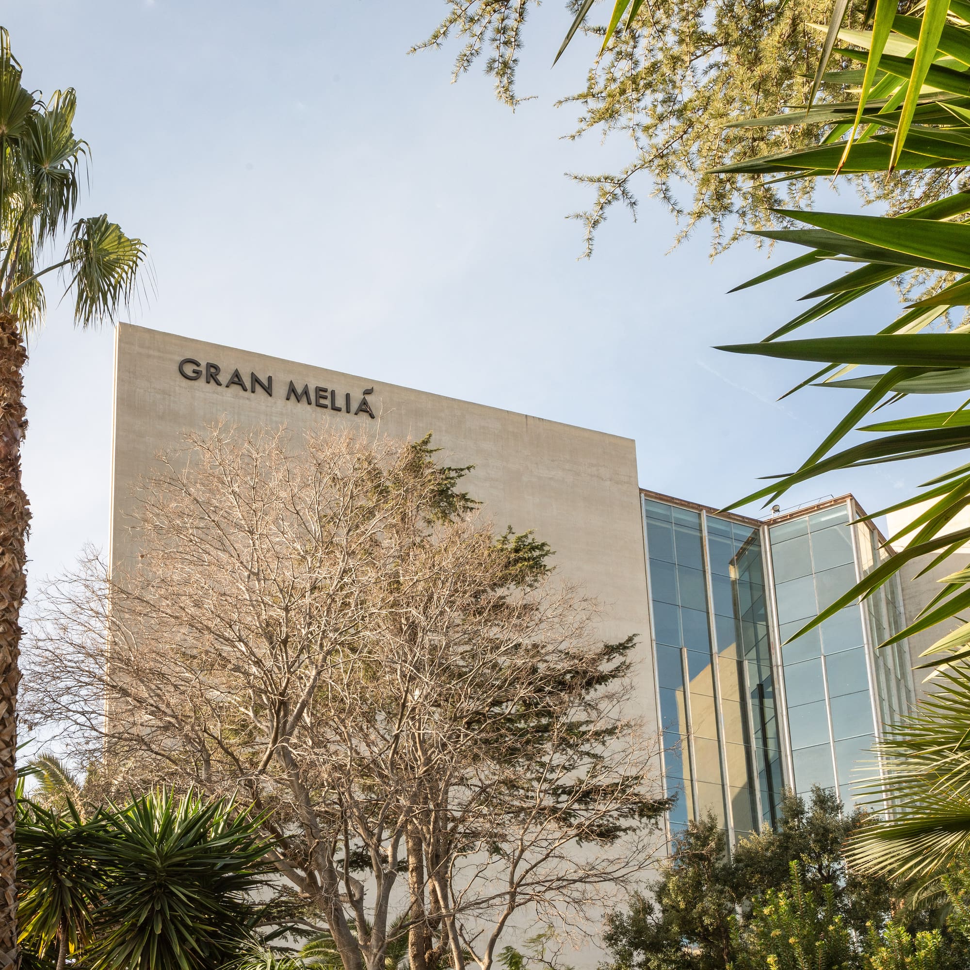 a building with trees and plants around it
