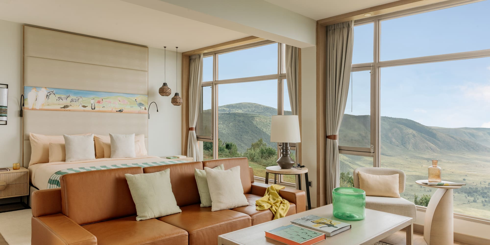 a room with a couch and a table