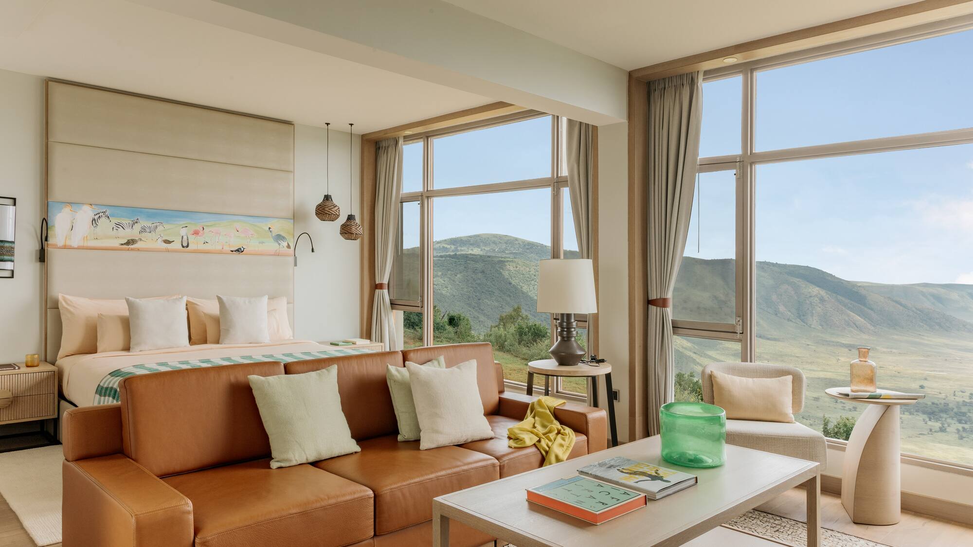 a room with a couch and a table