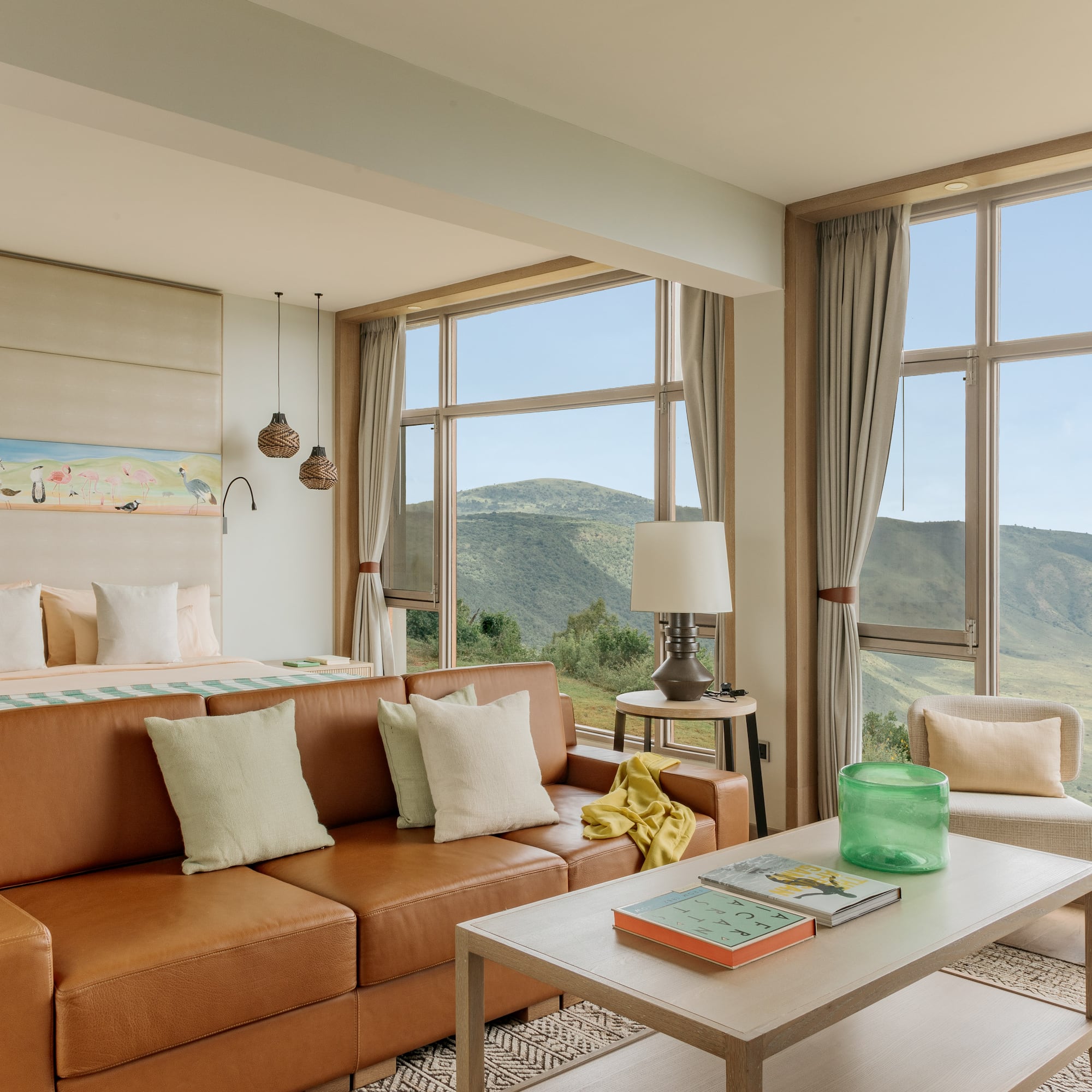 a room with a couch and a table