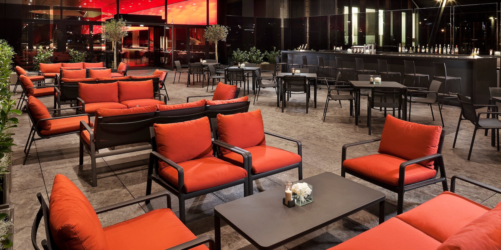 a room with tables and chairs